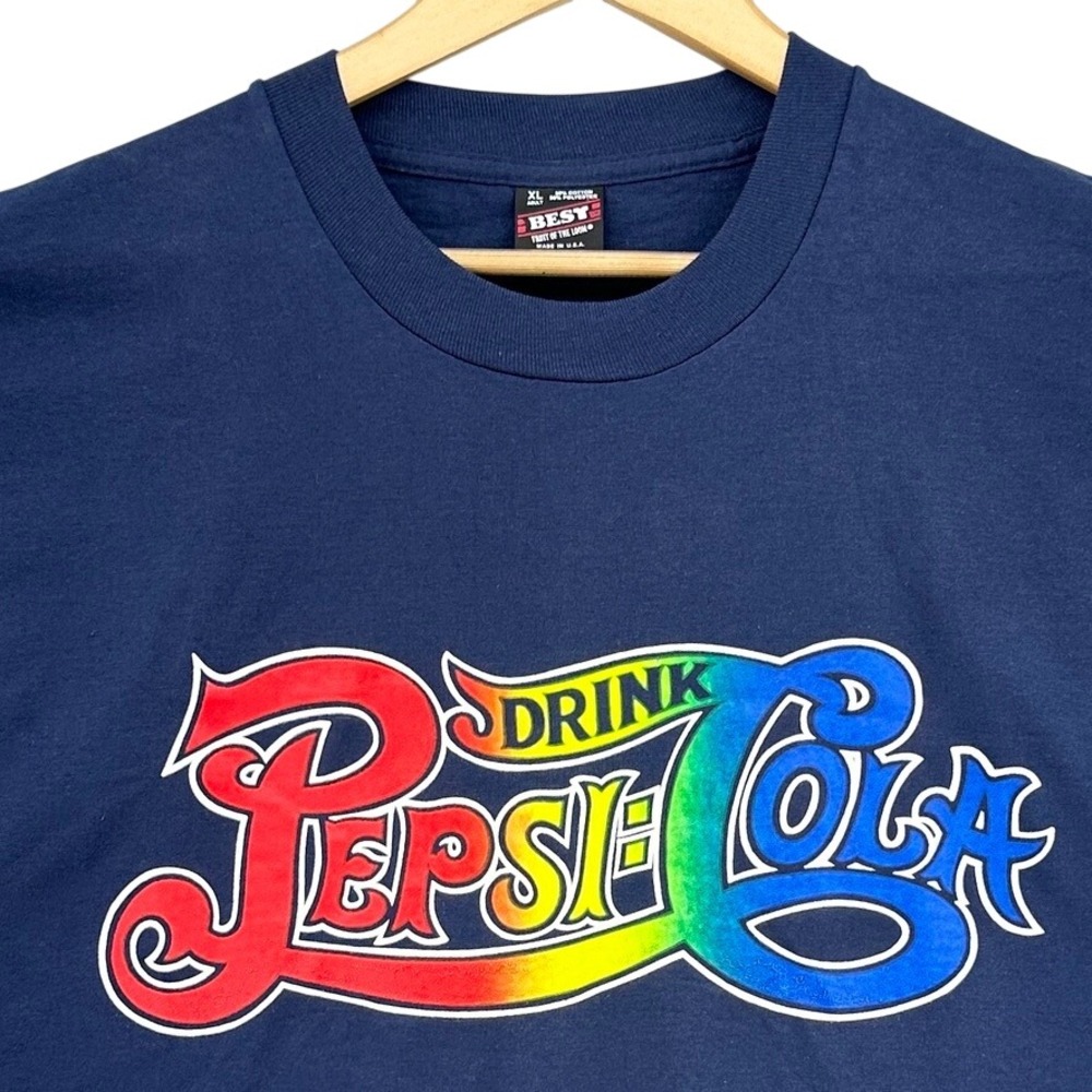 VTG 90s Pepsi Cola T Shirt Navy Blue Rainbow Logo Single Stitch Made in USA‎ XL